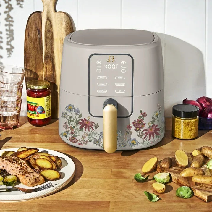 Wholesale Price with free shipping across the USA for Beautiful 6 Qt Air Fryer with TurboCrisp Technology, EverGood Ceramic Nonstick Coating, Wildflower Porcini Taupe by Drew Barrymore - Manji Distributors