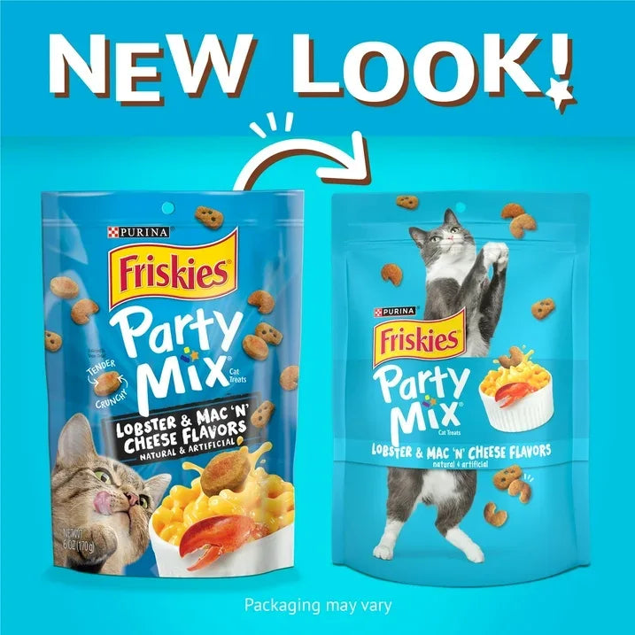 Wholesale Price with free shipping across the USA for (4 pack) Purina Friskies Party Mix Cat Treats, Lobster and Mac 'N' Cheese, 6 oz Bag - Manji Distributors