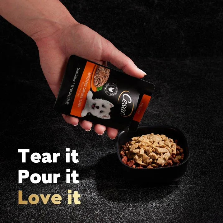 Wholesale Price with free shipping across the USA for (8 pack) Cesar Pouch Filets In Gravy Rotisserie Chicken Flavor Wet Dog Food, 1.76 Oz. Pouch, 1 Ct - Manji Distributors