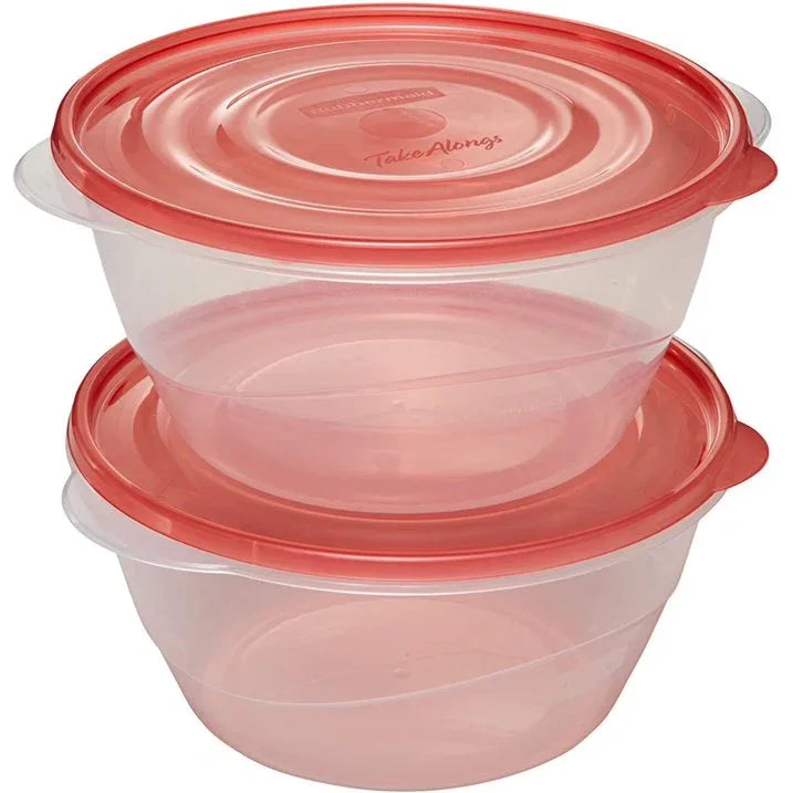 Wholesale Price with free shipping across the USA for (4 pack) Rubbermaid TakeAlongs Serving Bowl Food Storage Containers, 15.7 Cup, Tint Chili, 2 Count - Manji Distributors