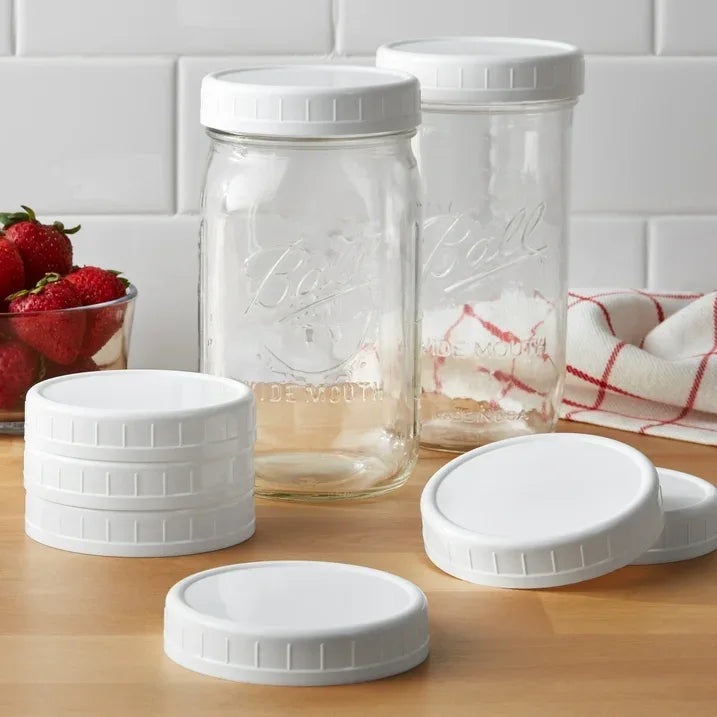 Wholesale Price with free shipping across the USA for (3 pack) Mainstays Pack of 8 BPA-Free Plastic Wide Mouth Canning Mason Jar Lids, White - Manji Distributors