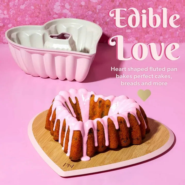 Wholesale Price with free shipping across the USA for Paris Hilton Premium Nonstick Heart Shaped Fluted Pan, Dishwasher Safe, 9.5-inch, Pink - Manji Distributors