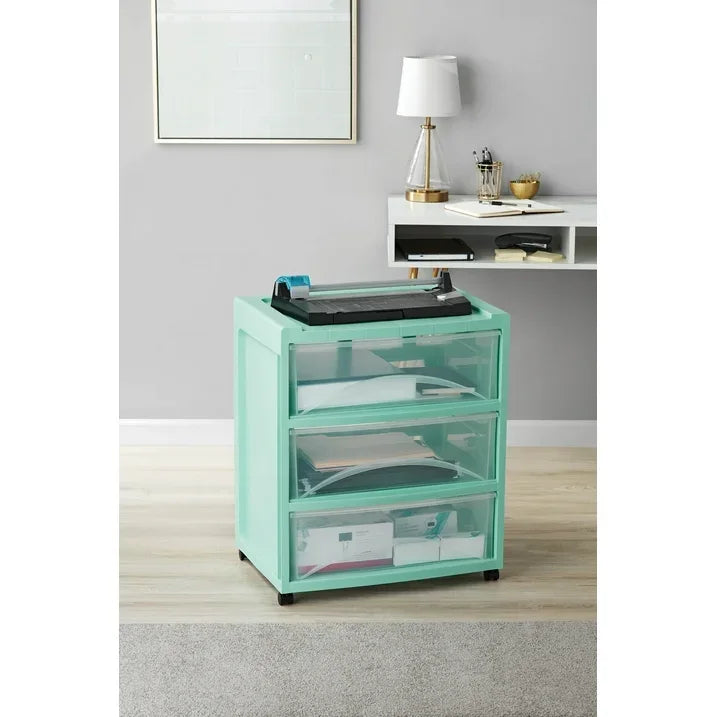 Wholesale Price with free shipping across the USA for Mainstays 3-Drawer Wide Plastic Storage Cart, Mint, with Casters - Manji Distributors