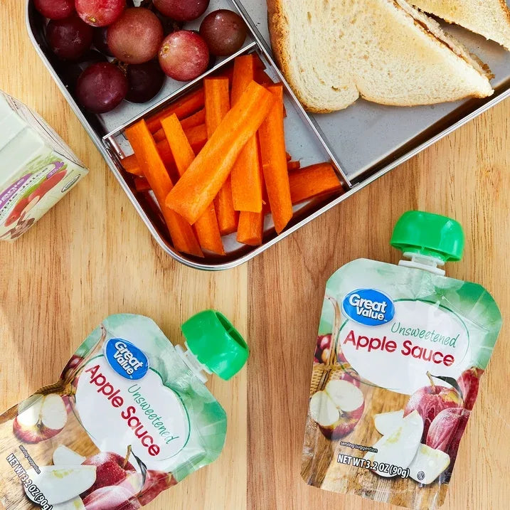 Wholesale Price with free shipping across the USA for Great Value Unsweetened Applesauce, 3.2 oz, 24 Pouches - Manji Distributors