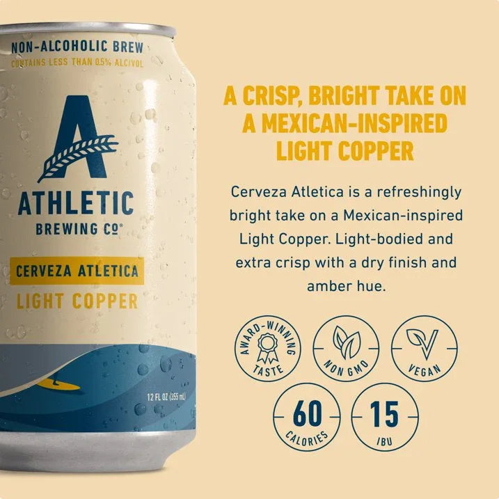 Wholesale Price with free shipping across the USA for Athletic Brewing Company Cerveza Atletica, Craft Non-Alcoholic Beer, 12 Fluid Ounce Cans, 6 Pack, 0.5% ABV - Manji Distributors