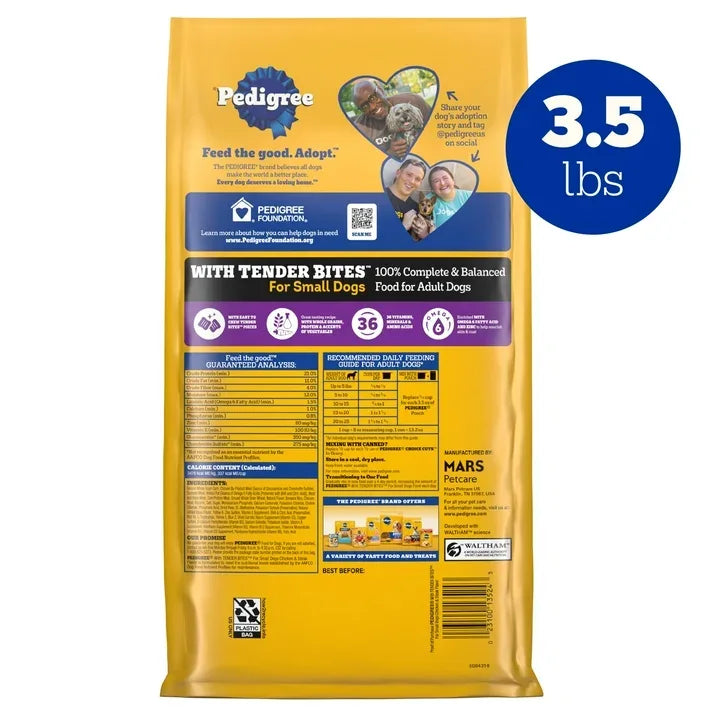 Wholesale Price with free shipping across the USA for Pedigree With Tender Bites Complete Nutrition Adult Small Breed Dry Dog Food, Chicken & Steak Flavor, 3.5 Lb Bag - Manji Distributors