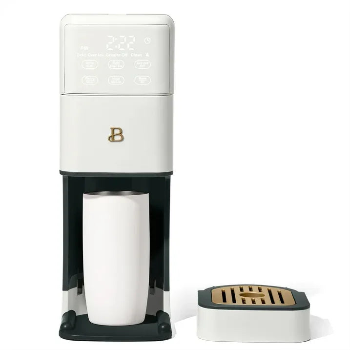 Wholesale Price with free shipping across the USA for Beautiful Perfect Grind™ Programmable Single Serve Coffee Maker, White Icing by Drew Barrymore - Manji Distributors