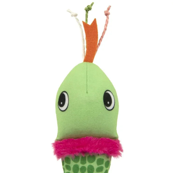 Wholesale Price with free shipping across the USA for SmartyKat Crinkle Creeper Crinkle Plush Kicker Cat Toy with Catnip Filled Tail, Green - Manji Distributors