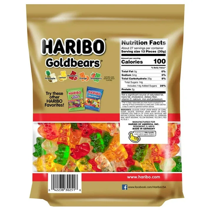 Wholesale Price with free shipping across the USA for HARIBO Goldbears Gummy Bears Original Assorted Fruit Flavor Candy Gummies, 28.8 oz, Bulk Party Size Bag - Manji Distributors