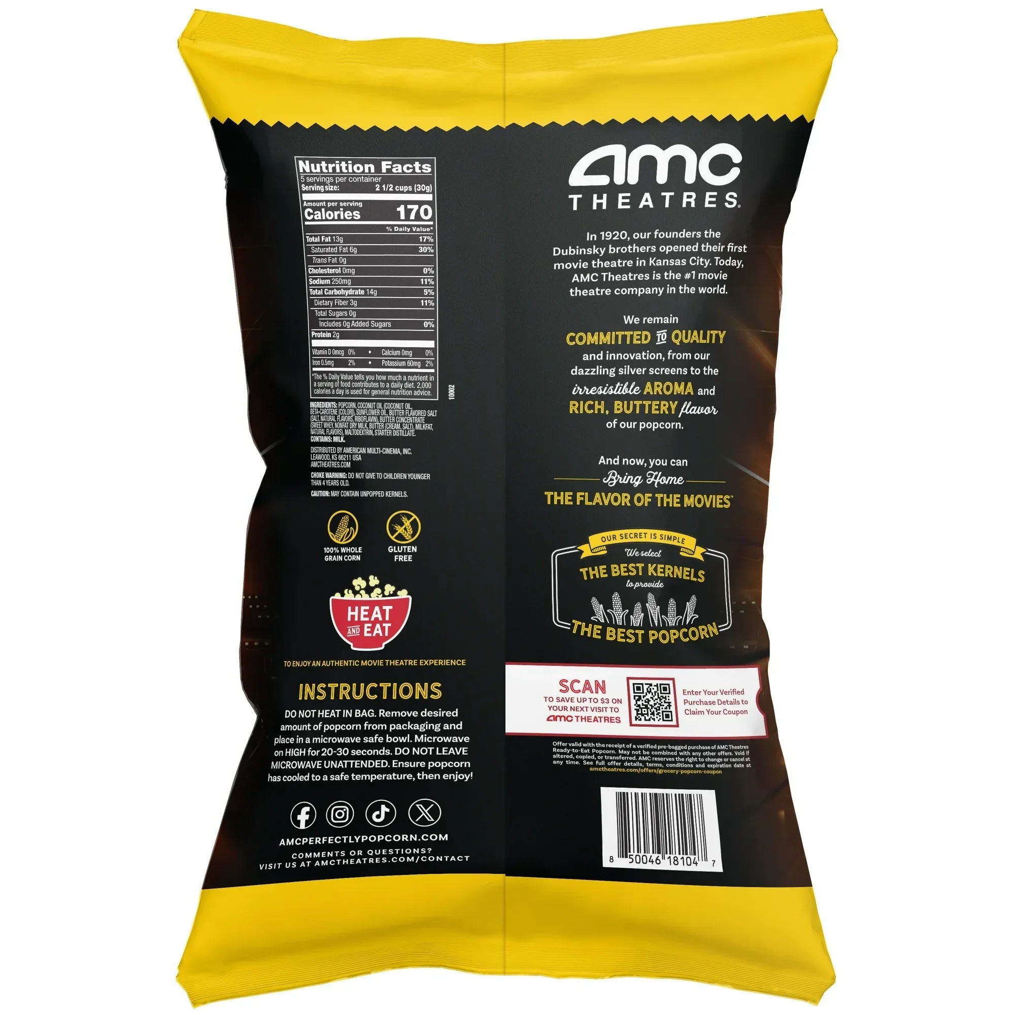 Wholesale Price with free shipping across the USA for AMC Theatres Ready to Eat Popcorn, Extra Butter - Manji Distributors
