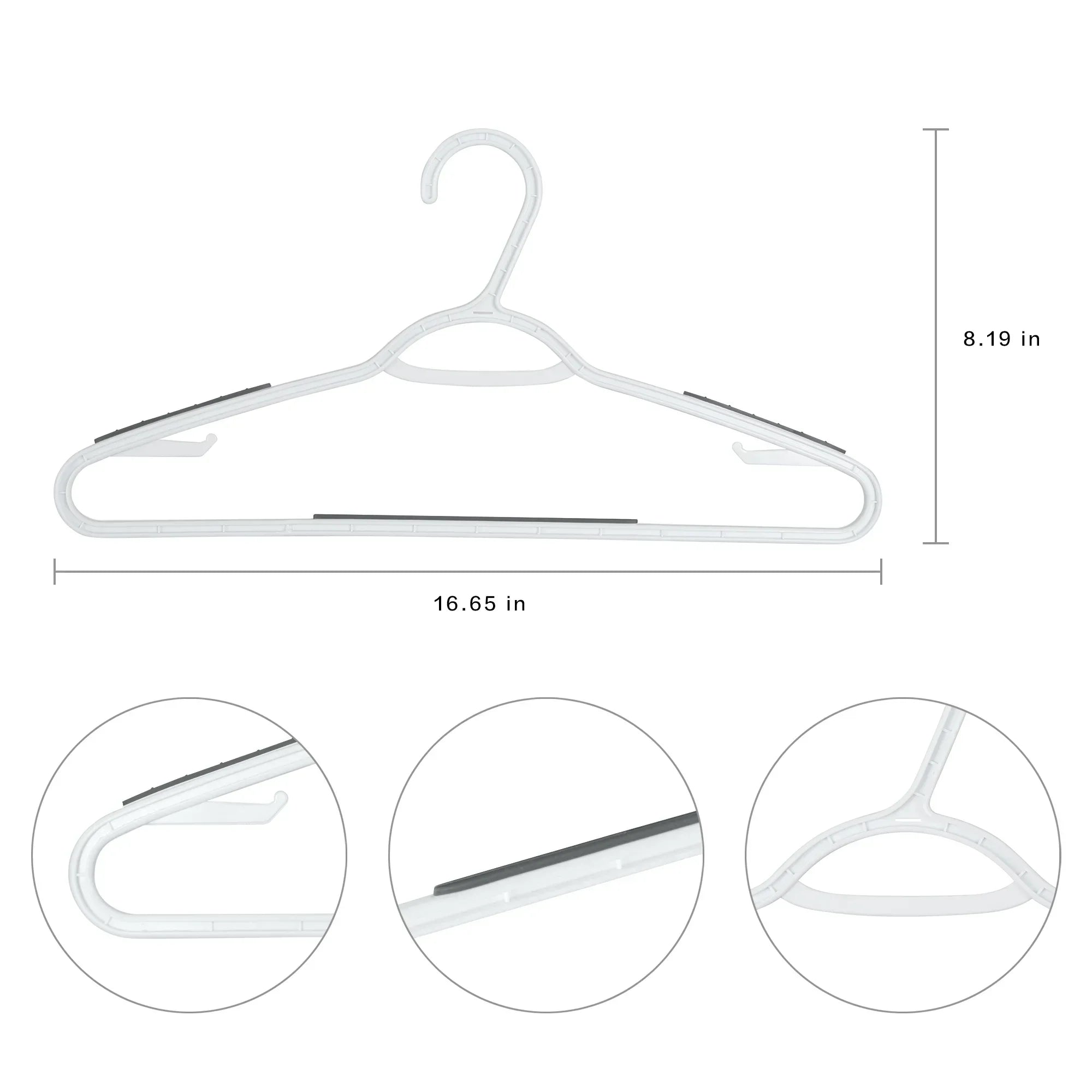 Wholesale Price with free shipping across the USA for Mainstays Non-Slip Clothing Hangers, 30 Pack, White, Durable Plastic, TPE Strips - Manji Distributors
