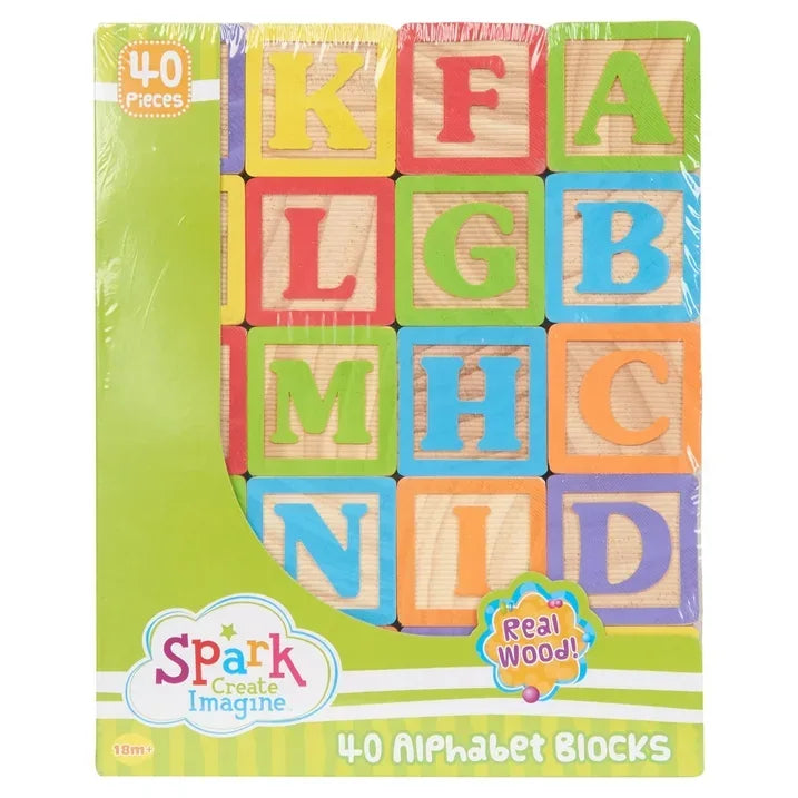 Wholesale Price with free shipping across the USA for Spark Create Imagine ABC Wooden Blocks, 40 Pieces, Baby and Toddler Toys for Ages 18 months and older - Manji Distributors