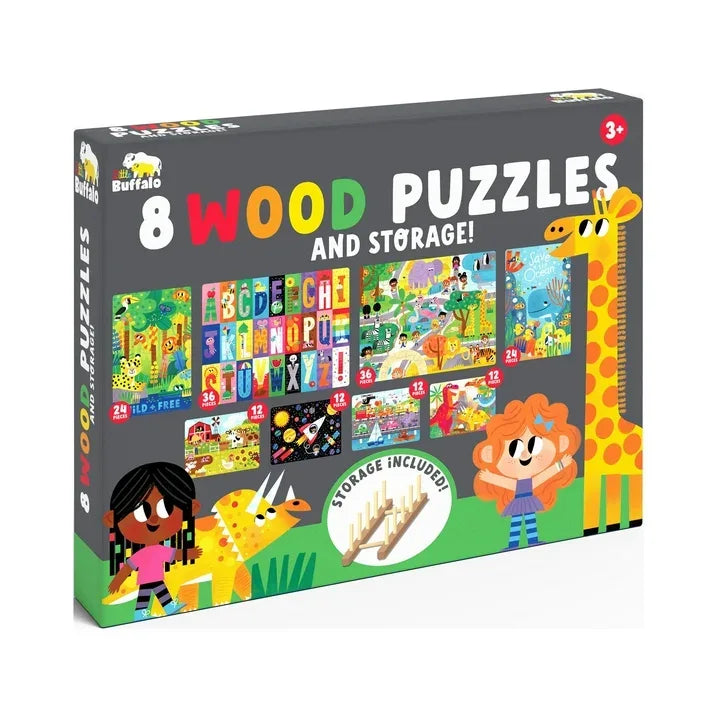 Wholesale Price with free shipping across the USA for Little Buffalo 8pk Wood Kids Jigsaw Puzzles Plus Storage by Buffalo Games - Manji Distributors