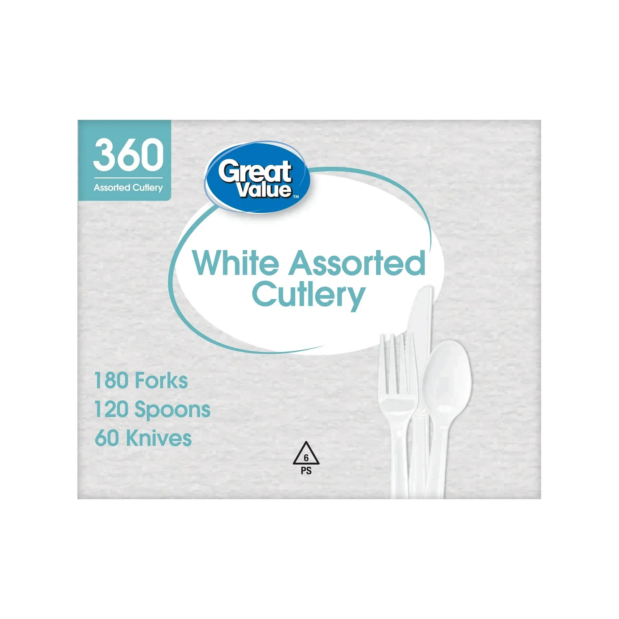 Wholesale Price with free shipping across the USA for Great Value Disposable Plastic Cutlery Set, White, 360 Count includes 180F/120S/60K - Manji Distributors