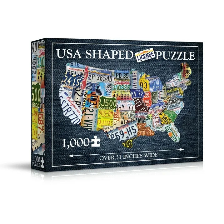 Wholesale Price with free shipping across the USA for TDC Games 1000-Piece USA Map-Shaped License Plate Jigsaw Puzzle for Adults, 31 Inches Wide - Manji Distributors
