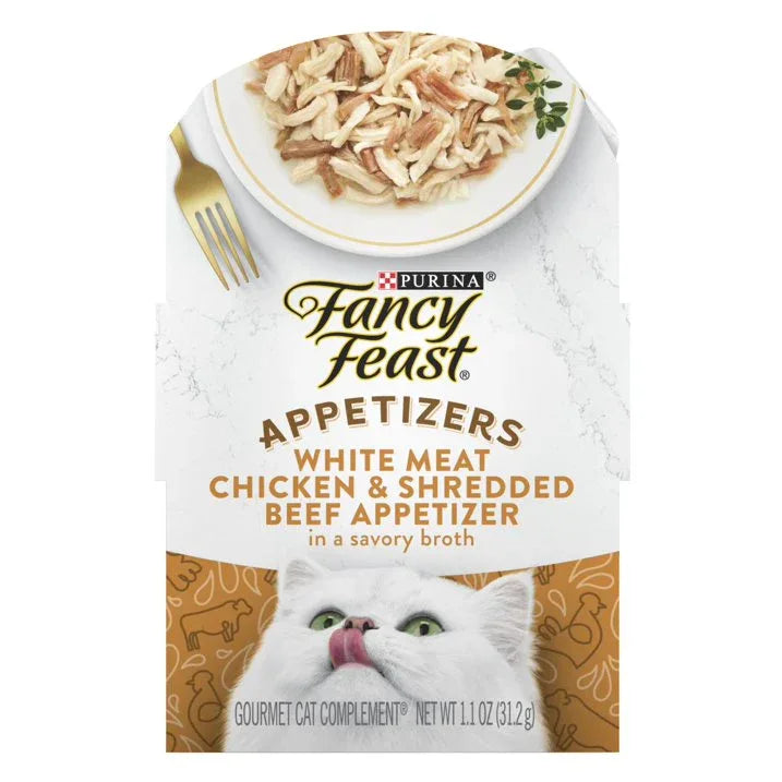 Wholesale Price with free shipping across the USA for (5 pack) Purina Fancy Feast Appetizers Kitten Food, Wet Cat Food, Chicken & Shredded Beef, 1.1 oz Tray - Manji Distributors