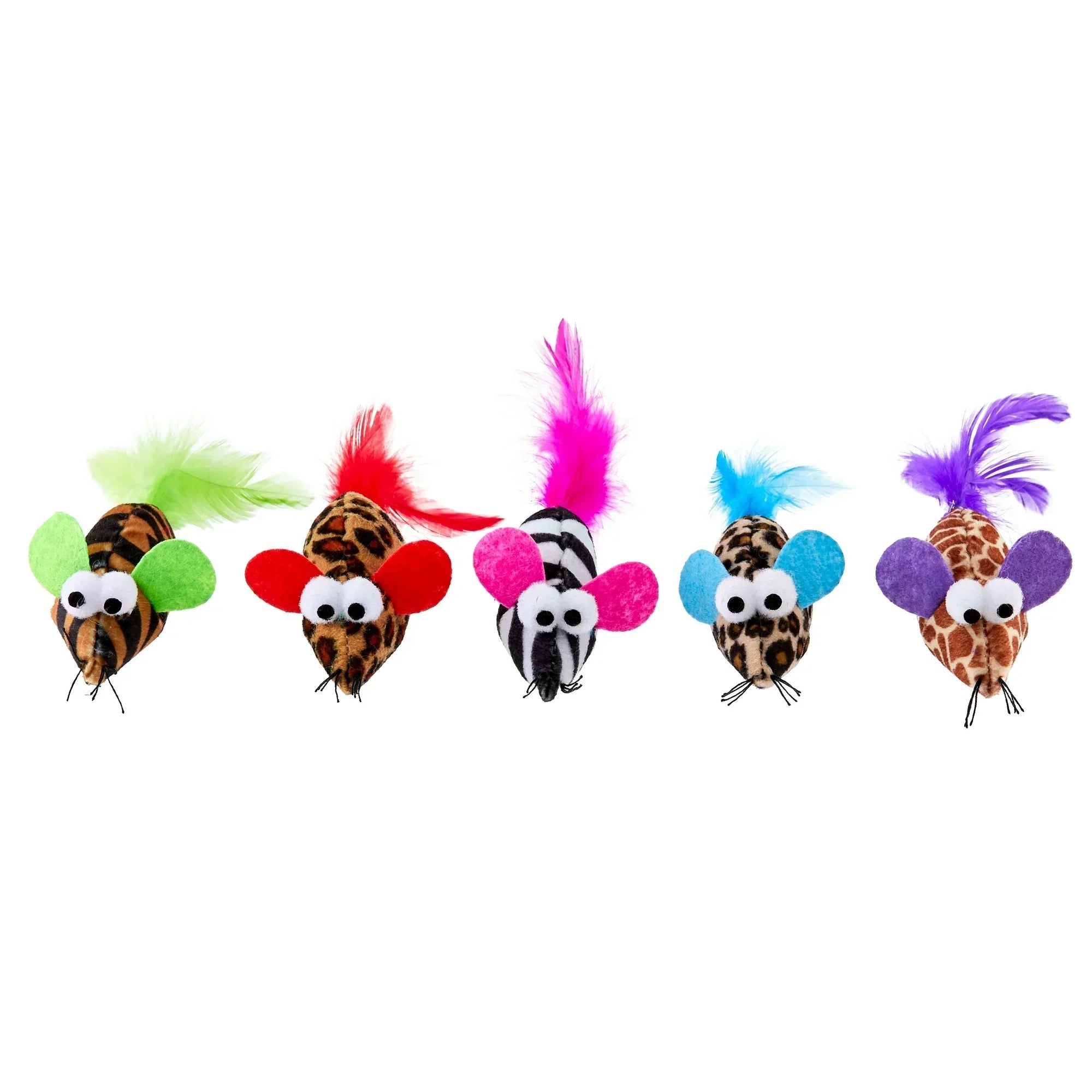 Wholesale Price with free shipping across the USA for (5 pack) Vibrant Life Safari Feather Mice Cat Toy, Assorted Colors - Manji Distributors