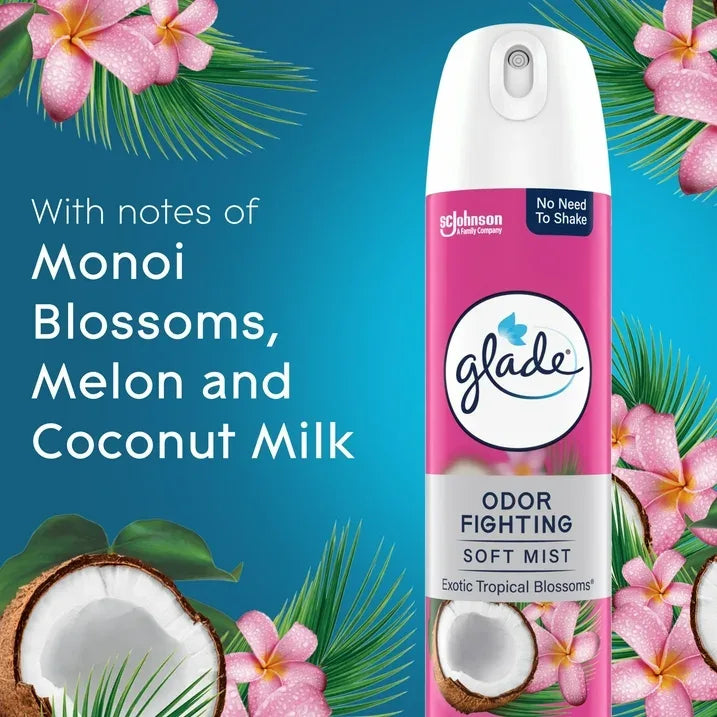 Wholesale Price with free shipping across the USA for (6 pack) Glade Odor Fighting Soft Mist Air Freshener Room Spray, Exotic Tropical Blossoms, 8.0oz, 1pk - Manji Distributors