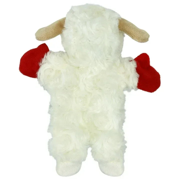 Wholesale Price with free shipping across the USA for (3 pack) Multipet Lamb Chop Plush Crinkle Flop Dog Toy, White with Red Paws - Manji Distributors