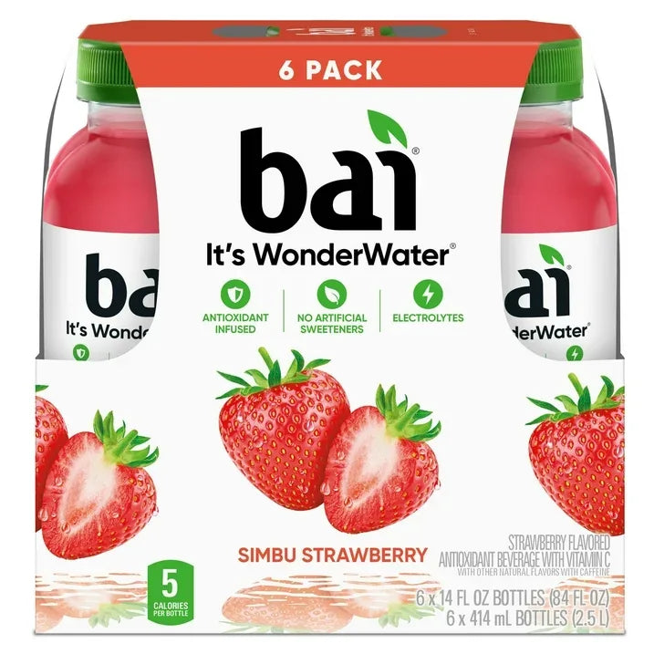 Wholesale Price with free shipping across the USA for Bai Simbu Strawberry Antioxidant Infused Water Beverage, 14 fl oz, 6 Pack Bottles - Manji Distributors