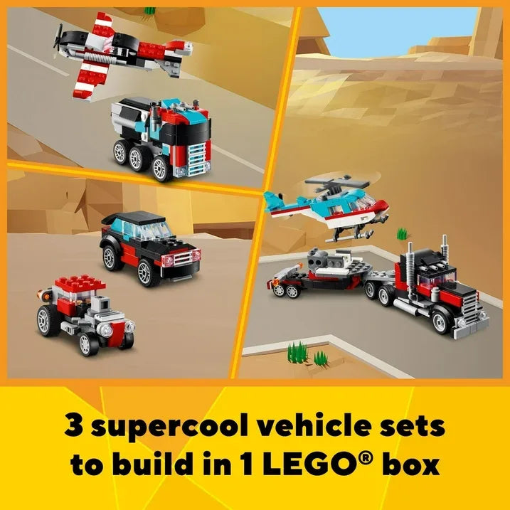 Wholesale Price with free shipping across the USA for LEGO Creator 3 in 1 Flatbed Truck with Helicopter Toy, Transforms from Flatbed Truck Toy to Propeller Plane to Hot Rod and SUV Car Toys, Gift Idea for Boys and Girls Ages 7 Years Old and Up, 31146 - Manji Distributors