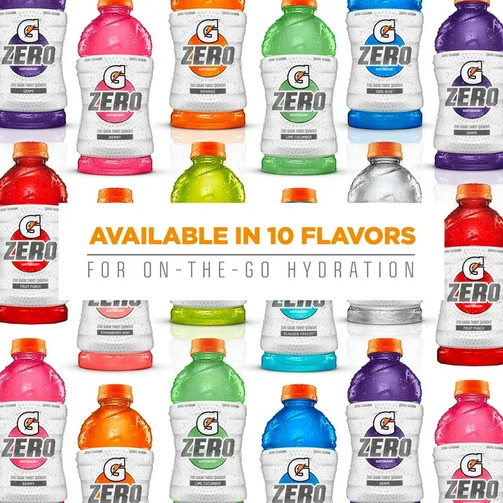 Wholesale Price with free shipping across the USA for Gatorade Zero Sports Drinks, Berry/Glacier Cherry/Glacier Freeze Variety Pack, 12 fl oz, 18 Count - Manji Distributors