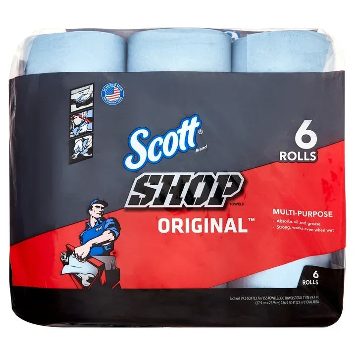 Wholesale Price with free shipping across the USA for (2 pack) Scott Shop Towels, 6 Rolls, 55 Sheets Per Roll - Manji Distributors