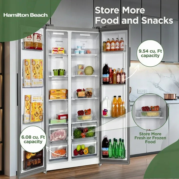 Wholesale Price with free shipping across the USA for Hamilton Beach 15.6 cu. Ft. Side by side Stainless Refrigerator - Manji Distributors