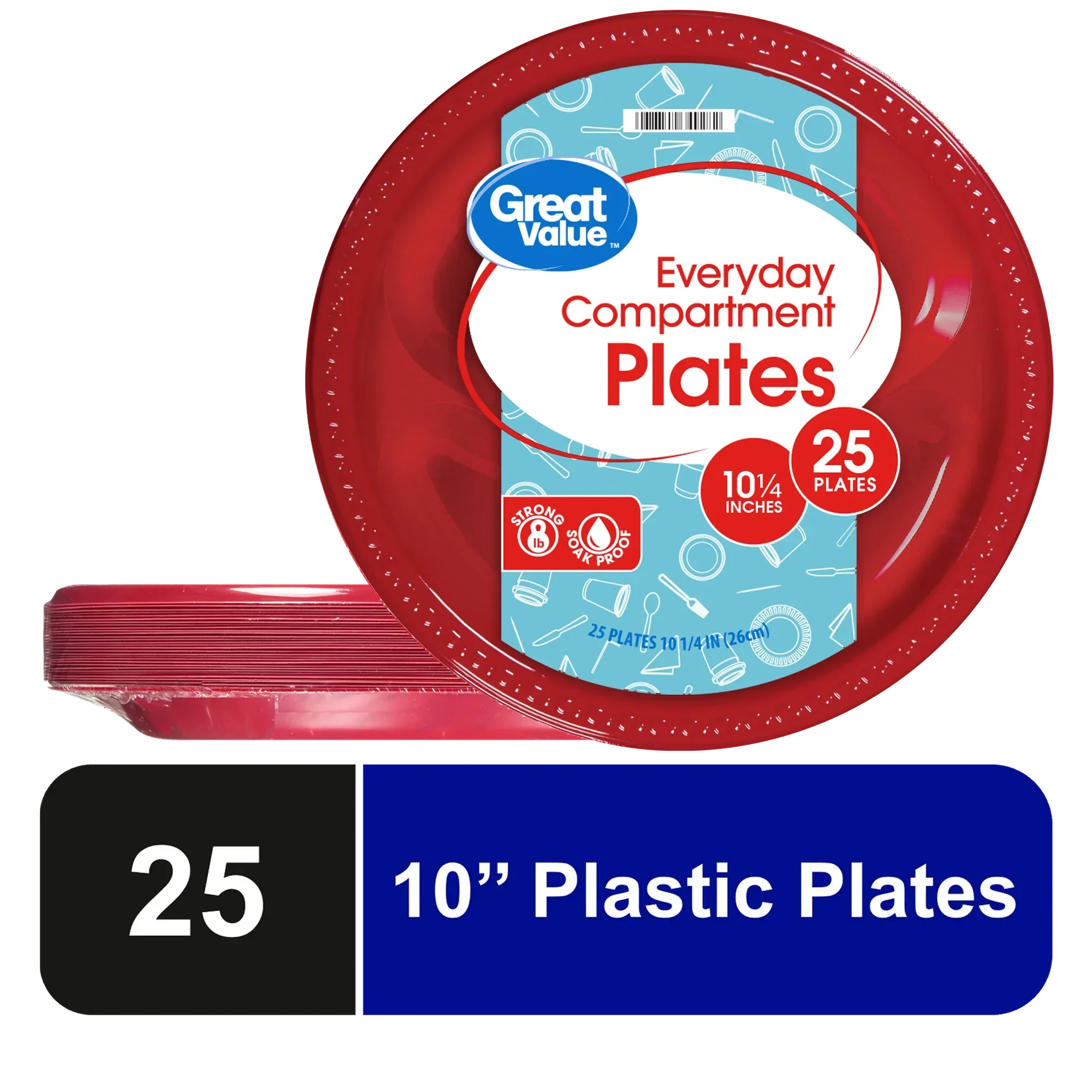 Wholesale Price with free shipping across the USA for (2 pack) Great Value Everyday Disposable Plastic Compartment Plate, Red, 10.25