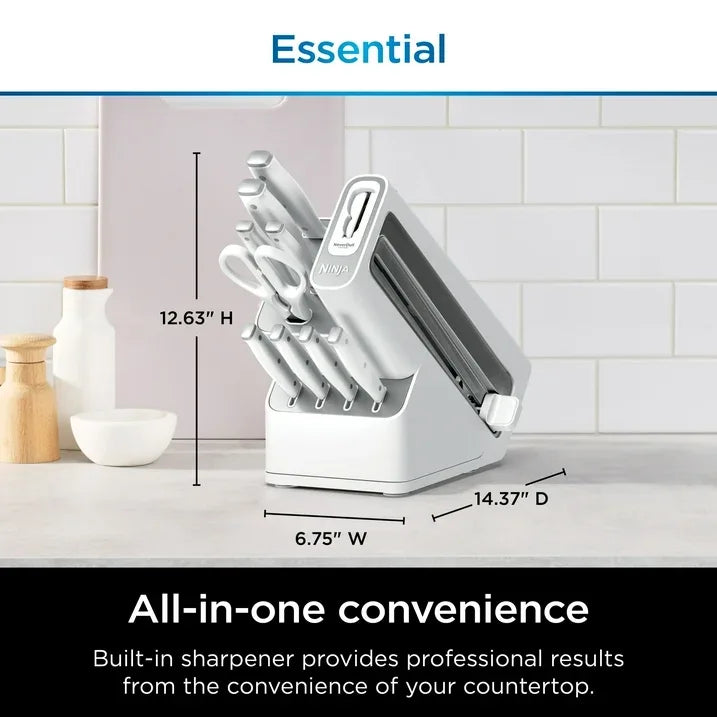 Wholesale Price with free shipping across the USA for Ninja Foodi NeverDull 10-Piece Stainless Steel Essential Knife System with Sharpener, K12010WH White - Manji Distributors