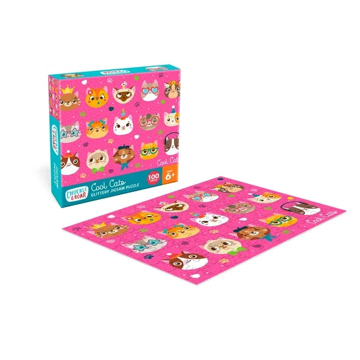 Wholesale Price with free shipping across the USA for Chuckle & Roar 100-Piece Cool Cats Glittery Interlocking Jigsaw Puzzle for Children Ages 6+ - Manji Distributors