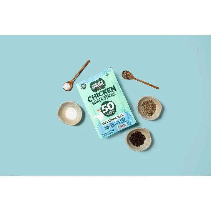 Wholesale Price with free shipping across the USA for Mighty Spark Original Sea Salt & Pepper Chicken Snack Sticks, 4 oz, 4 Count Pack - Manji Distributors