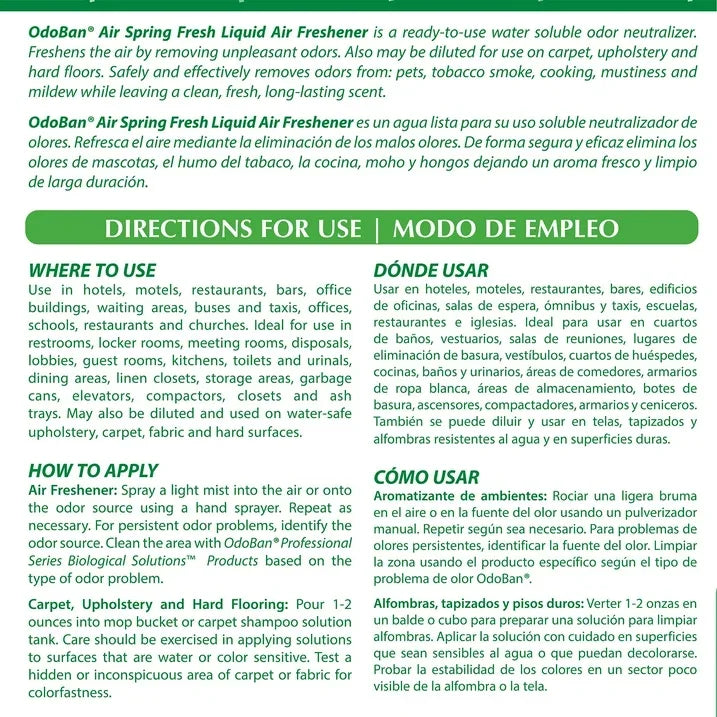 Wholesale Price with free shipping across the USA for OdoBan 977462-G RTU Air Spring Fresh Liquid Air Freshener, 1 Gallon Bottle - Manji Distributors