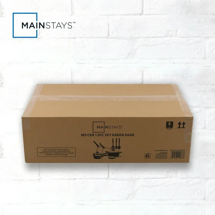 Wholesale Price with free shipping across the USA for Mainstays Ceramic Aluminum, 12 Piece, Pots and Pans Cookware Set Green Nonstick - Manji Distributors