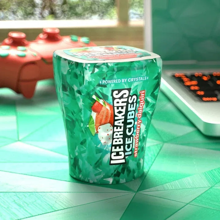 Wholesale Price with free shipping across the USA for Ice Breakers Ice Cubes Strawberry Daiquiri Flavored Sugar Free Chewing Gum, Bottle 3.24 oz, 40 Pieces - Manji Distributors