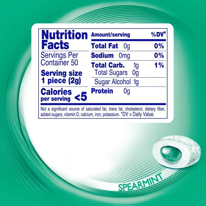 Wholesale Price with free shipping across the USA for Mentos Gum Sugar-Free Spearmint Chewing Gum, 50 Regular Size Pieces, Bottle - Manji Distributors