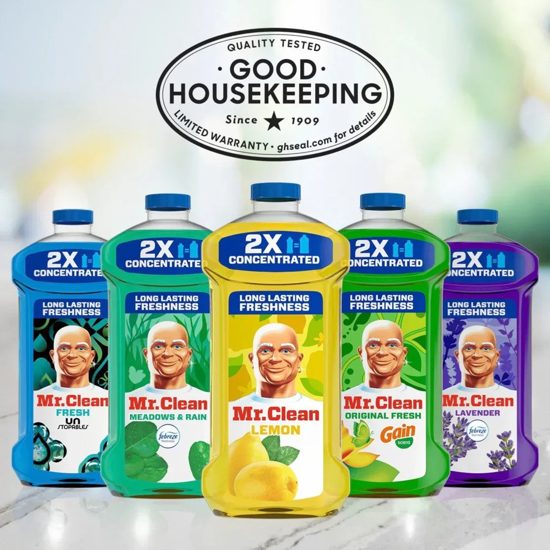 Wholesale Price with free shipping across the USA for Mr. Clean 2X Concentrated Multi Surface, All Purpose Cleaner, Febreze Meadows & Rain Scent, 41 fl oz - Manji Distributors