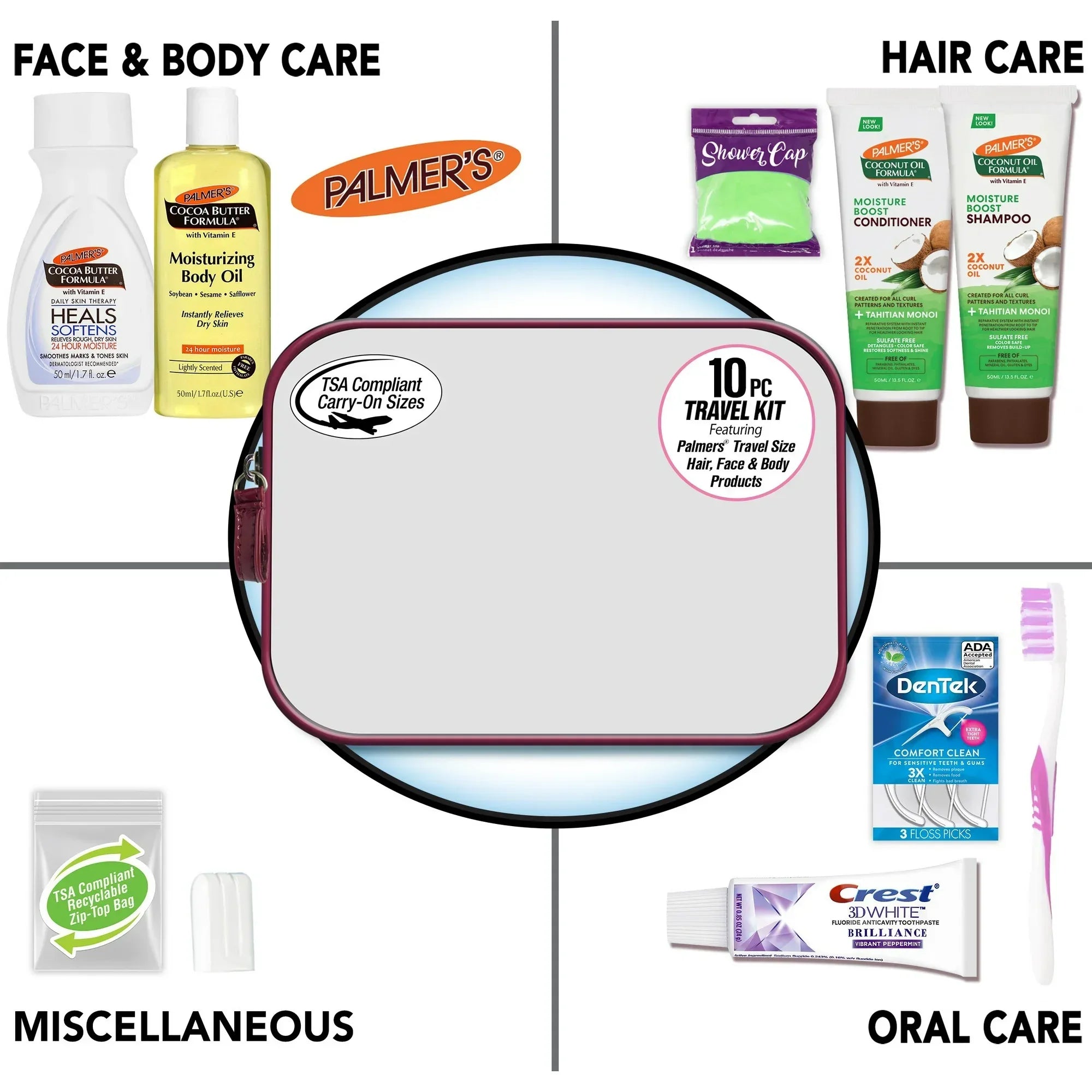 Wholesale Price with free shipping across the USA for Convenience Kits International, Womens Multicultural 10 PC Kit Featuring: Palmers Hair and Body Care Trial-Size Products - Manji Distributors