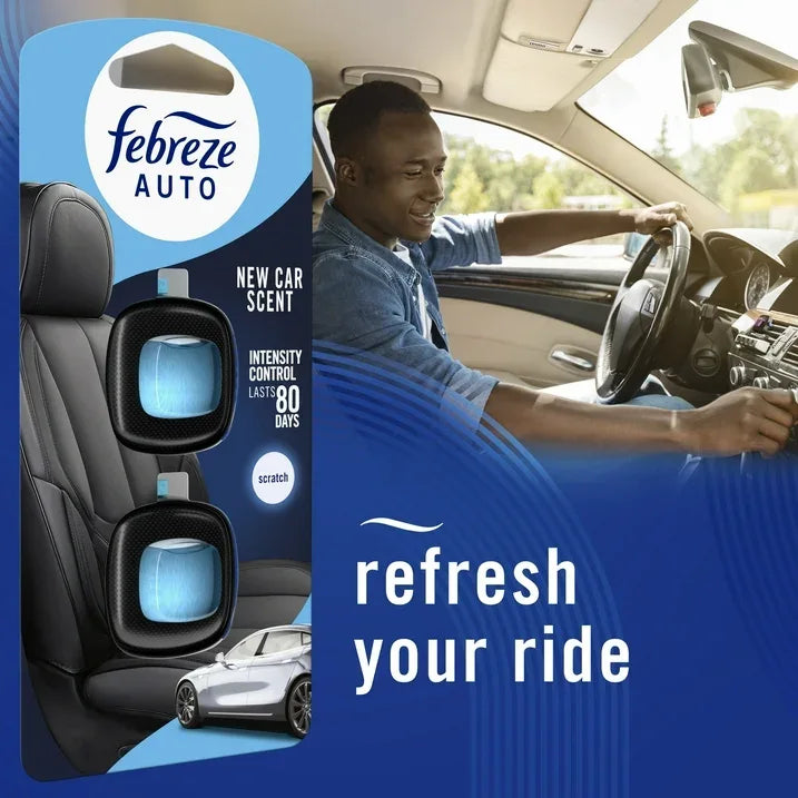 Wholesale Price with free shipping across the USA for Febreze AUTO Car Air Freshener, Odor-Fighting Car Vent Clip, New Car, 2 Count - Manji Distributors