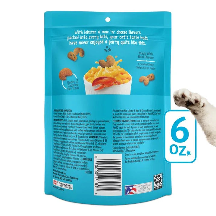 Wholesale Price with free shipping across the USA for (4 pack) Purina Friskies Party Mix Cat Treats, Lobster and Mac 'N' Cheese, 6 oz Bag - Manji Distributors