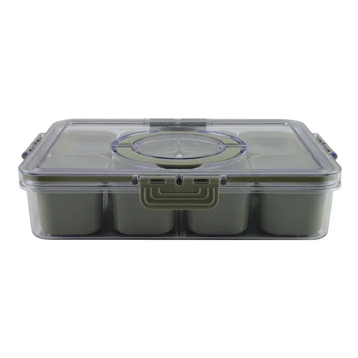 Wholesale Price with free shipping across the USA for Cook With Color 8-Compartment Snackle Box, Charcuterie Container, Divided Serving Tray with Lid and Handle, Olive - Manji Distributors