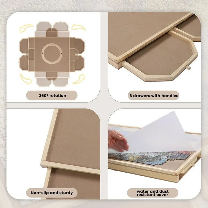 Wholesale Price with free shipping across the USA for Anyask 1000 Piece Wooden Rotating Jigsaw Portable Puzzle Board with Drawer & Cover for Teen Child Adults, 29