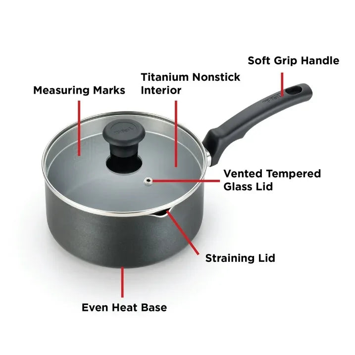Wholesale Price with free shipping across the USA for T-fal Comfort Titanium Nonstick Cookware, Sauce Pan, 3 quart, Black - Manji Distributors
