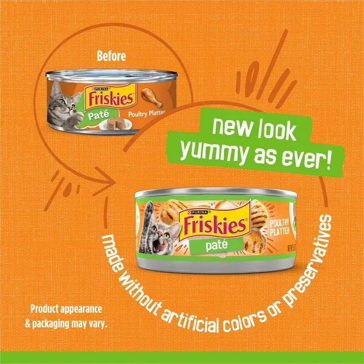 Wholesale Price with free shipping across the USA for (24 pack) Purina Friskies Pate, Poultry Platter, Wet Cat Food, 5.5 oz Can - Manji Distributors