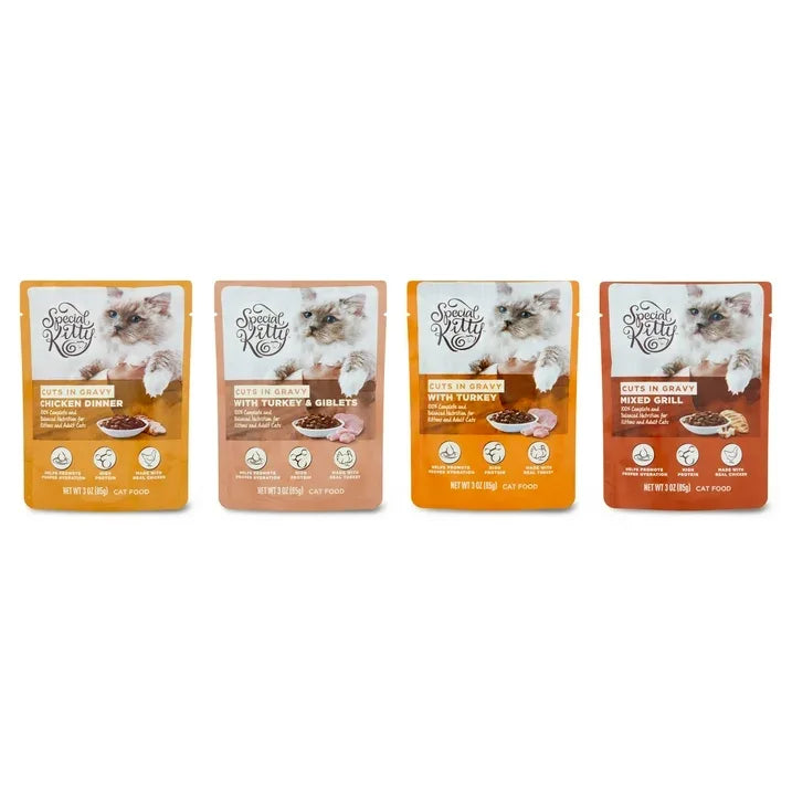 Wholesale Price with free shipping across the USA for Special Kitty Chicken Dinner and Turkey and Giblets and Mixed Grill Cuts in Gravy Wet Cat Food Poultry Variety Pack, 12 Count - Manji Distributors