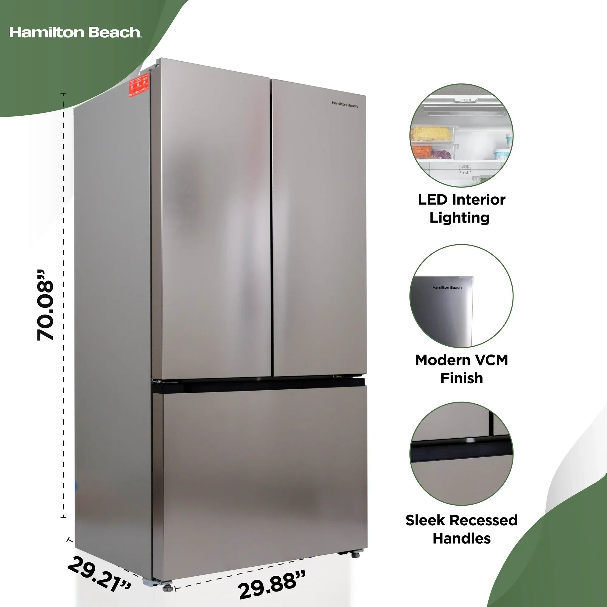 Wholesale Price with free shipping across the USA for Hamilton Beach, 17.7 Cu. Ft. French Door Refrigerator, Freestanding Installation, Platinum Silver, HZ0771 - Manji Distributors