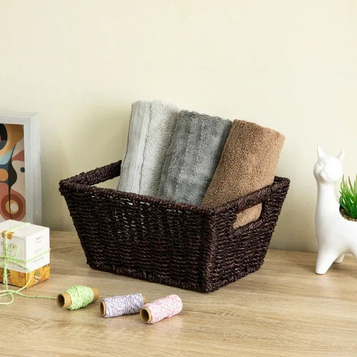 Wholesale Price with free shipping across the USA for Homezone Espresso Handwoven Seagrass Basket, Rectangle - Manji Distributors
