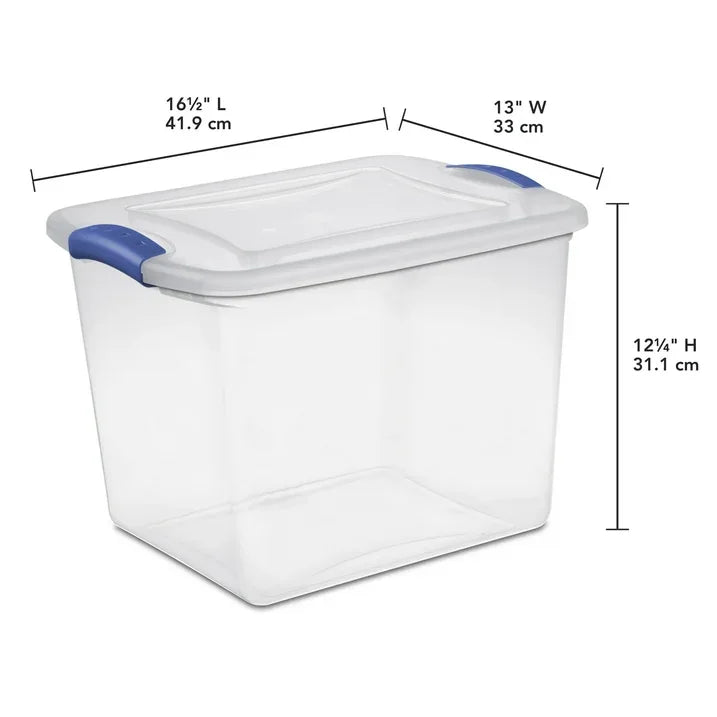 Wholesale Price with free shipping across the USA for Sterilite Small Storage Bin, 27 Quart Clear Plastic Storage Container with Latch Lid, Blue, 10 Count - Manji Distributors