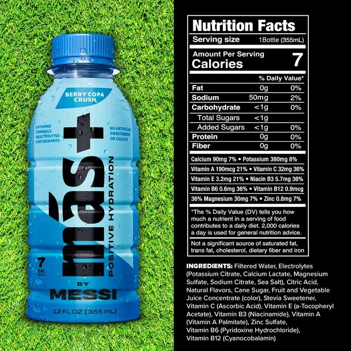 Wholesale Price with free shipping across the USA for Más+ by Messi Hydration Sports Drink Variety, 12 Pack, 12 fl oz Bottles - Manji Distributors