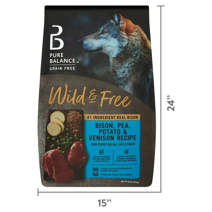 Wholesale Price with free shipping across the USA for Pure Balance Wild & Free Bison, Pea, Potato & Venison Recipe Dry Dog Food, Grain Free, 24 lbs - Manji Distributors